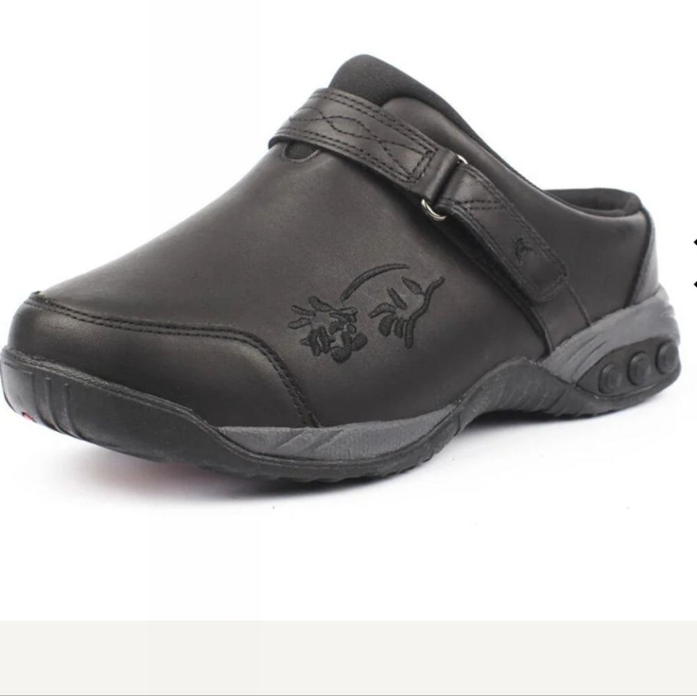 Therafit Austin Women's Black Leather Slip-on Clogs Sz38EU/7.5/8US